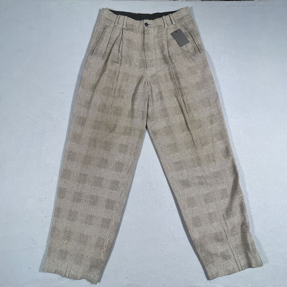 John Varvatos Dress Pants Men 34R Beige Straight Leg Pleated Silk Blend Paid NWT